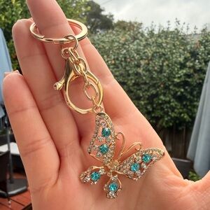 🦋 Gold and Blue Rhinestone Butterfly Bag charm